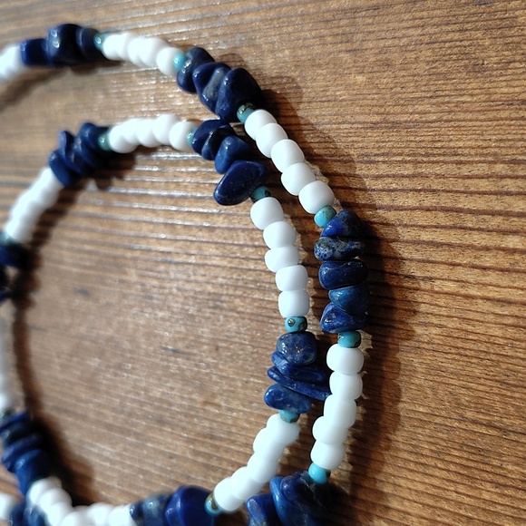 Elegant Blue and White Beaded Necklace,  Handmade Men's Beach Beaded Necklace - Picture 4 of 7
